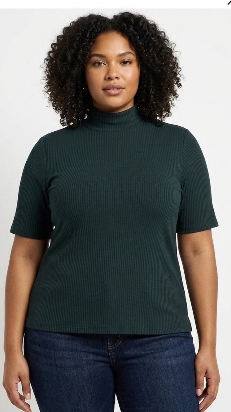 nine west ribbed wild pine Green short sleeve turtleheck plus women NEW Size 3x